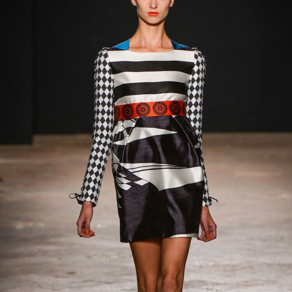Aquilano Rimondi SS/13 Runway White & Black Multi-Pattern Silk Dress